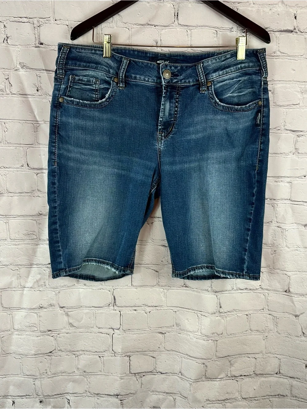 Silver elyse bermuda denim Jean Shorts women 14 jorts casual summer boho stretch